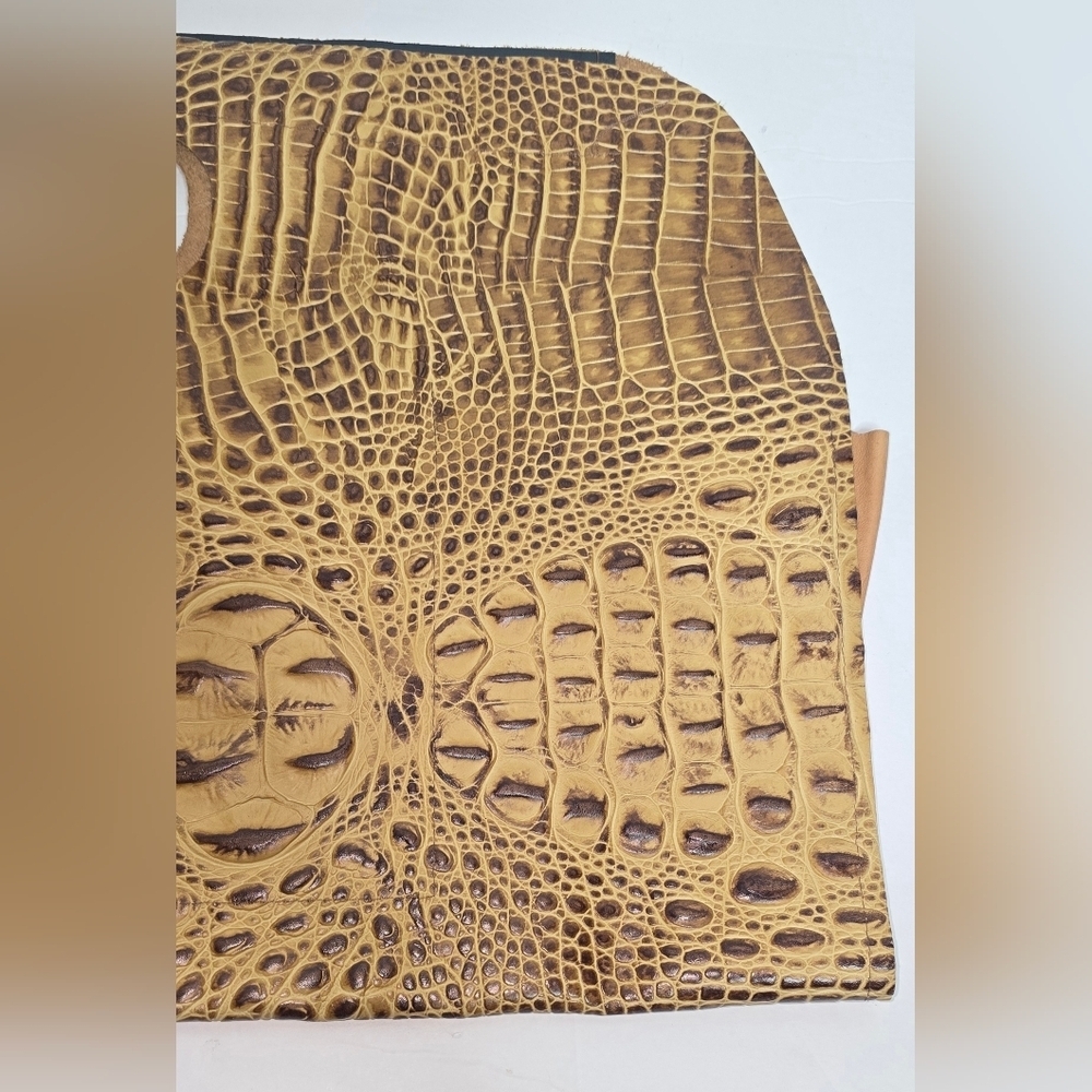 Brown Burnt Yellow Leather Croc Handbag Clutch Flat Purse - Picture 3 of 5